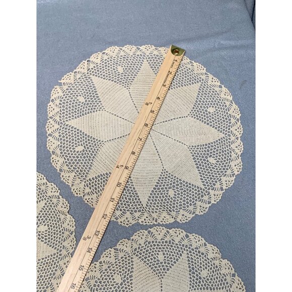 Vintage Lace Doilies Set of 3 Beige Round Crochet Table Decor 11.5" & 9.5" - Picture 7 of 8